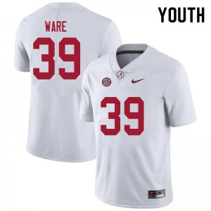 NCAA Youth Alabama Crimson Tide #39 Carson Ware Stitched College 2020 Nike Authentic White Football Jersey CI17G75BL